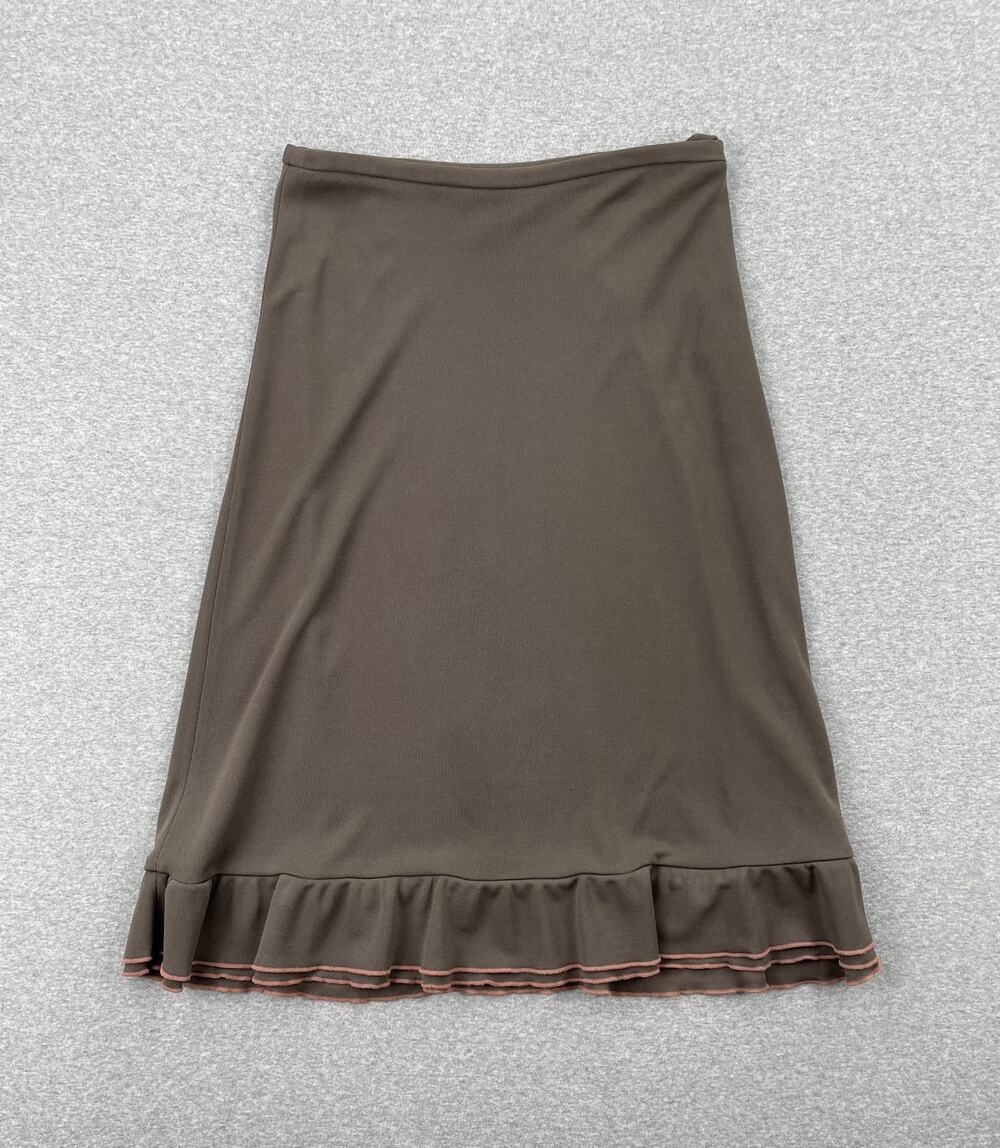 Vintage y2k DKNY Skirt Womens S Green Pink Slinky Pleated Ruffle Hem Preppy